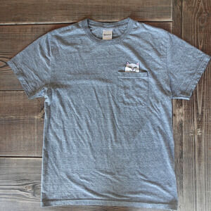 RIPNDIP Shirt Small Gray Lord Nermal Cat Middle Finger Pocket Street Skate Tee
